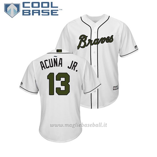 Maglia Baseball Uomo Atlanta Braves Ronald Acuna Jr. 2018 Dia de los Caidos Cool Base Bianco